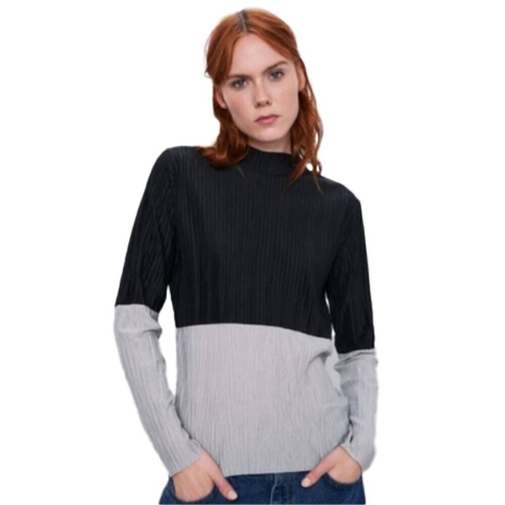 ❤️ ZARA Black and Gray Long Sleeve Top Size S